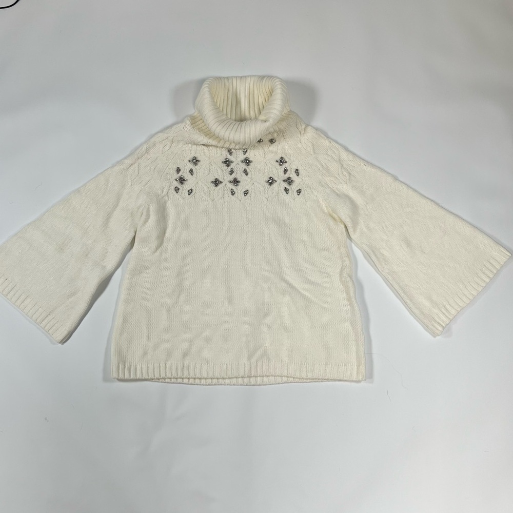 ♠️New York & Company Cable Knit Turtleneck Sweater – White | Size Medium